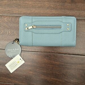 NWT Olivia & Kate New York Powder Blue Wristlet Wallet